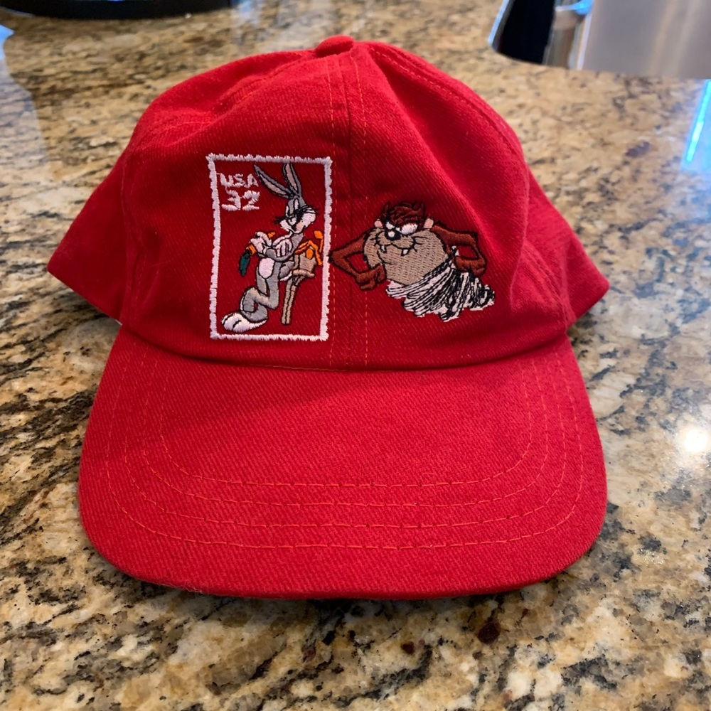 Vintage 90s 1997 Red Looney Tunes USPS bugs bunny Taz SnapBack Dad Hat